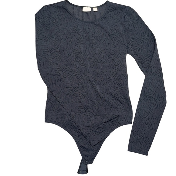 Babaton Black Shapelace Textured Long Sleeve Bodysuit Women’s Size M - Picture 4 of 11